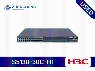 H3C S5130-30C-HI Switching capacity 598Gbps, Forwarding capacity 156Mpps, 24 10/100/1000base-T Ethernet ports, 4 10G/1G BASE-X SFP+ ports;