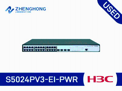 H3C S5024PV3-EI-PWR L2 Ethernet Switch with 24*10/100/1000BASE-T PoE+ Ports(AC 185W) and 4*1000BASE-X Ports,(AC)