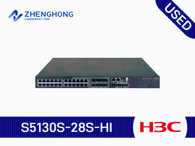 H3C S5130S-HI Series Advanced Gigabit Access Switches ,24x10/100/1000BASE-T Ethernet ports(8 combo ports), 4x10G/1G BASE-X SFP+ ports; 2 power module slots; 1 Power Supply (LSPM2150A) Included