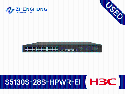 H3C S5130S-28S-HPWR-EI-AC L2 Ethernet Switch with 24*10/100/1000BASE-T PoE+ Ports (AC 370W), 4*100/1000BASE-X SFP Combo Ports, and 4*1G/10G BASE-X SFP Plus Ports,(AC)
